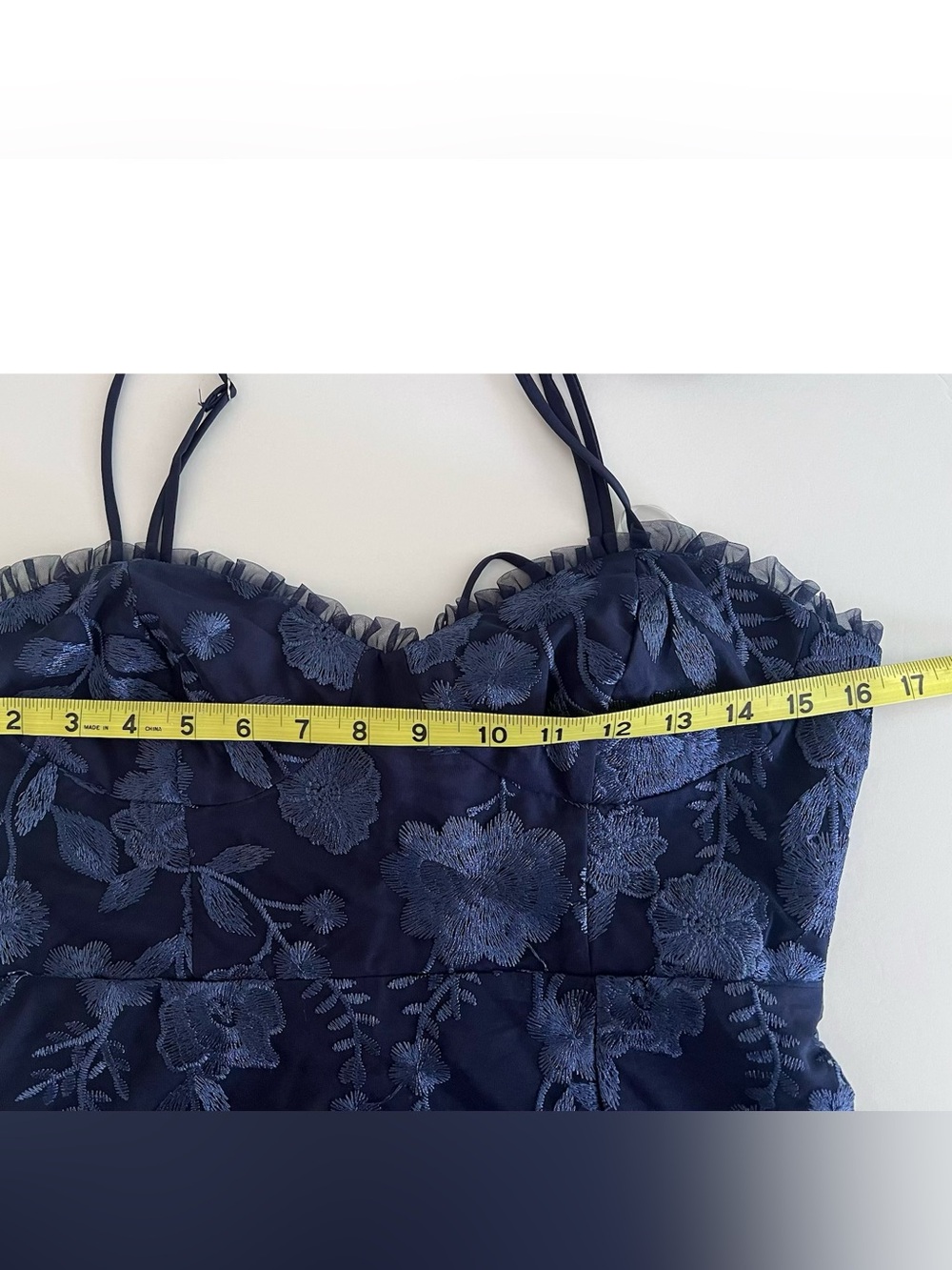 Lulu’s Navy Floral Embroidered Mesh Midi Dress M - Picture 5 of 13